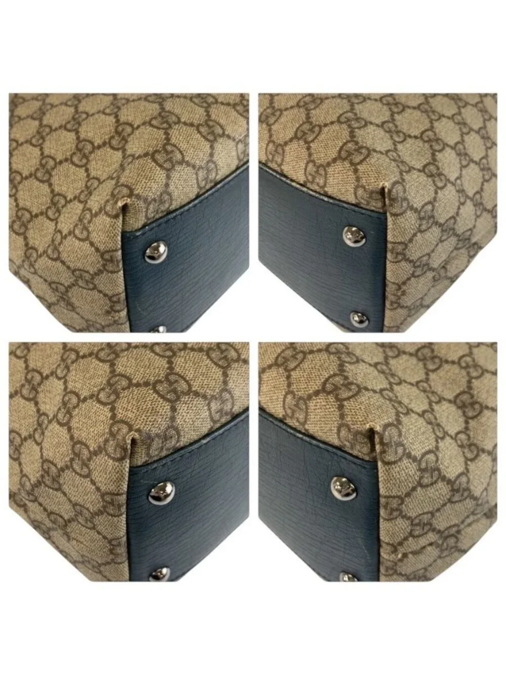 Gucci Beige Green GG Supreme Canvas Leather Tote